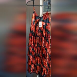 Cinq à Sept Strapless Red and Black Tiered Dress